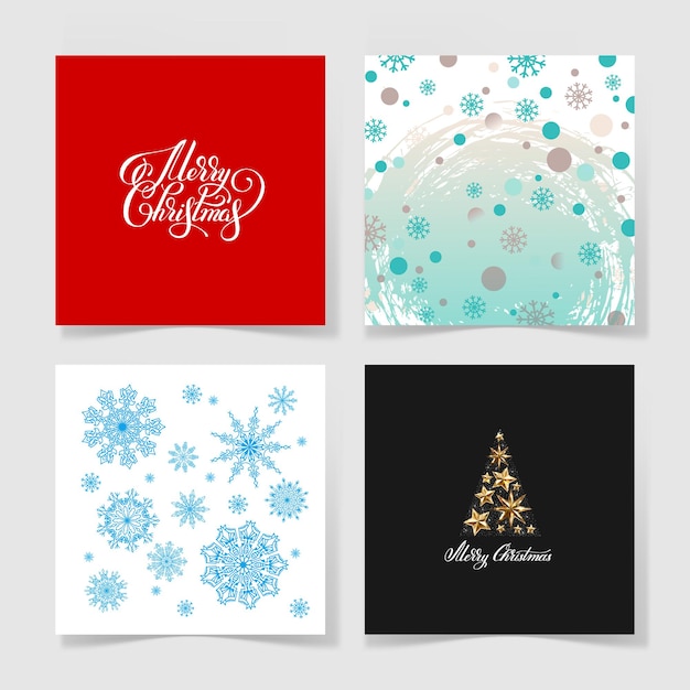 Conjunto de copo de nieve de fondo de decoración de navidad y cita de saludo de letras manuscritas