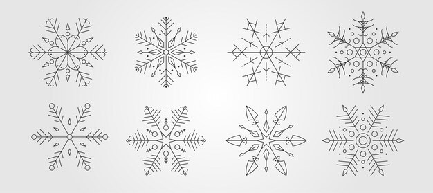 Conjunto de copo de nieve icono vector invierno símbolo ilustración diseño línea arte cristal símbolo