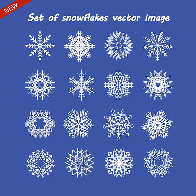 conjunto, de, copo de nieve, vector, imagen, blanco, aislado, icono