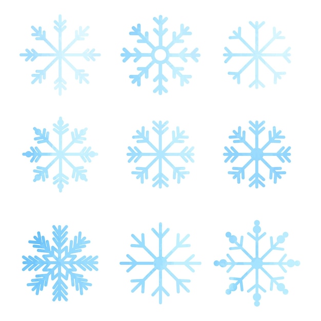 Vector conjunto de copos de nieve de acuarela