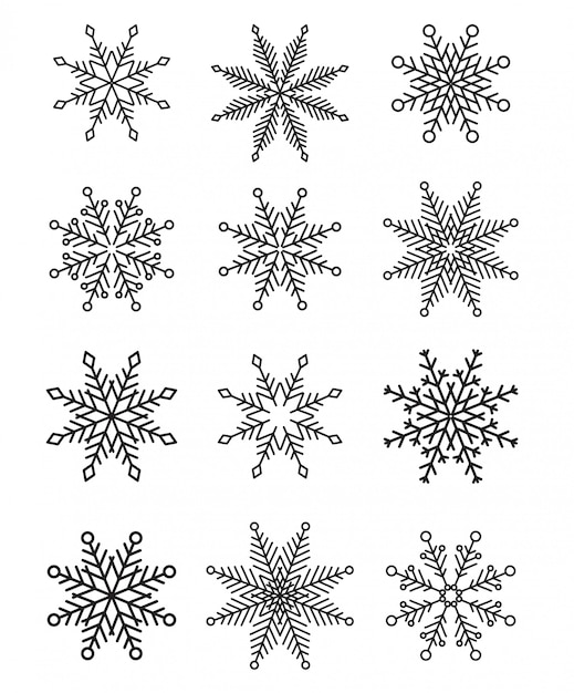 Vector conjunto de copos de nieve aislados blancos