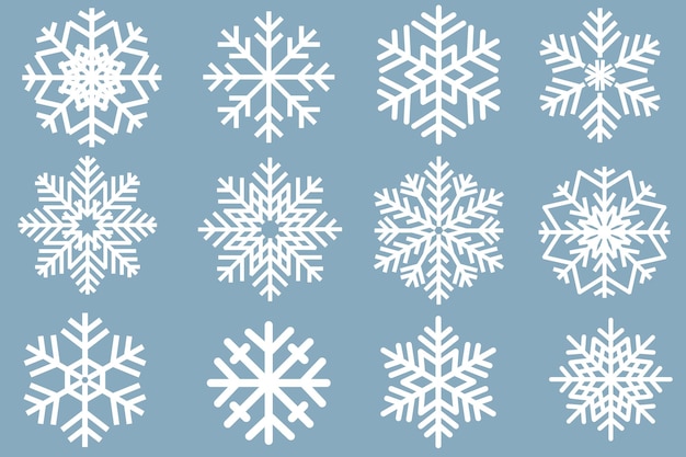 Conjunto de copos de nieve aislados en vector azul