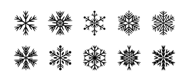 Conjunto de copos de nieve de Año Nuevo y Navidad sobre un fondo blanco Nieve de diseño de invierno