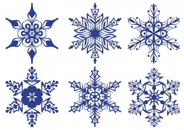 Conjunto de copos de nieve azules