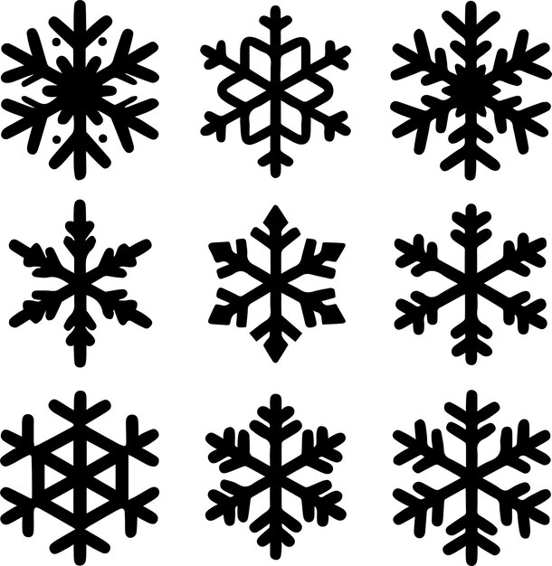 conjunto de copos de nieve clipart icono vectorial de silueta de copo de nieve conjunto negro y blanco