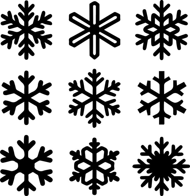 conjunto de copos de nieve clipart icono vectorial de silueta de copo de nieve conjunto negro y blanco
