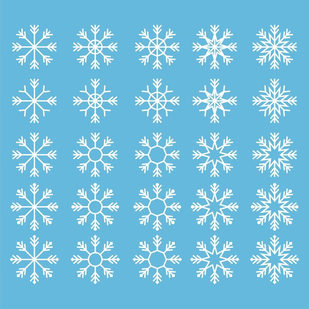 Conjunto de copos de nieve Colección aislada de copo de nieve Fondo de helada Icono de Navidad Ilustración vectorial