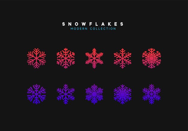 Conjunto de copos de nieve. Colección de decoración de invierno con copos de nieve. Aislado sobre fondo blanco. ilustración vectorial