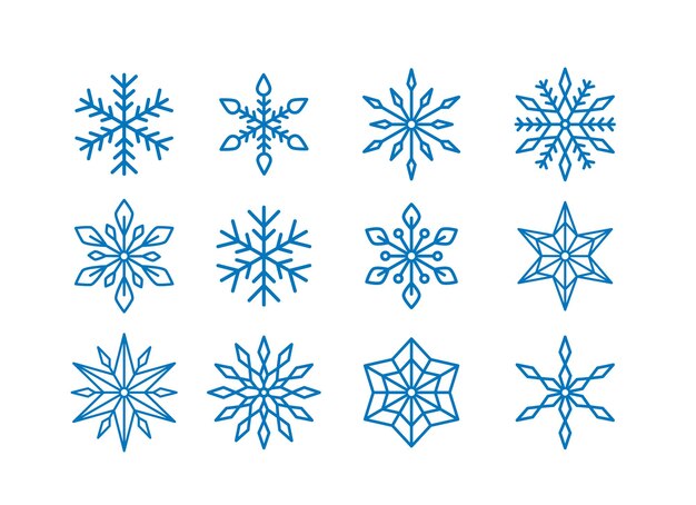 Conjunto de copos de nieve Colección de hermosos copos de Nieve Silueta de copo de nieve Vector plano