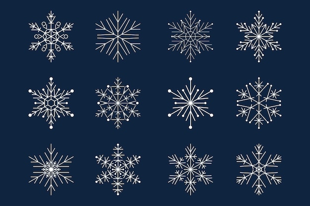 conjunto de copos de nieve colección de paquetes icono plano ilustración vectorial EPS10