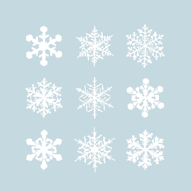 Un conjunto de copos de nieve para crear un patrón de invierno. Estilo dibujado a mano. ilustración vectorial