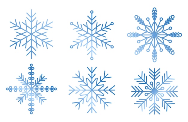 Conjunto de copos de nieve degradados para diseño de invierno
