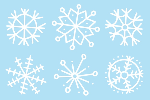 Conjunto de copos de nieve dibujados a mano Conjunto de copo de nieve con diferentes patrones Clipart para impresiones de invierno