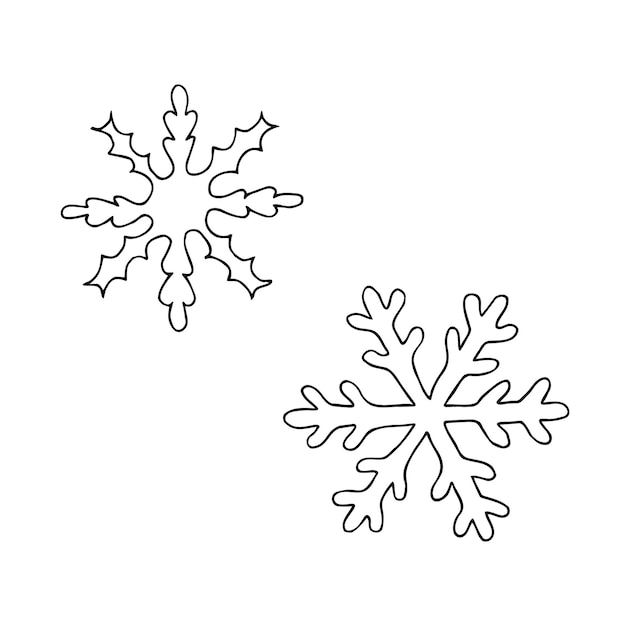 Conjunto de copos de nieve dibujados a mano dibujo de contorno ilustración vectorial para imprimir tarjetas para colorear