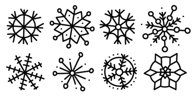 Conjunto de copos de nieve dibujados a mano por vectores elementos de diseño para impresiones de invierno de Navidad estacionales