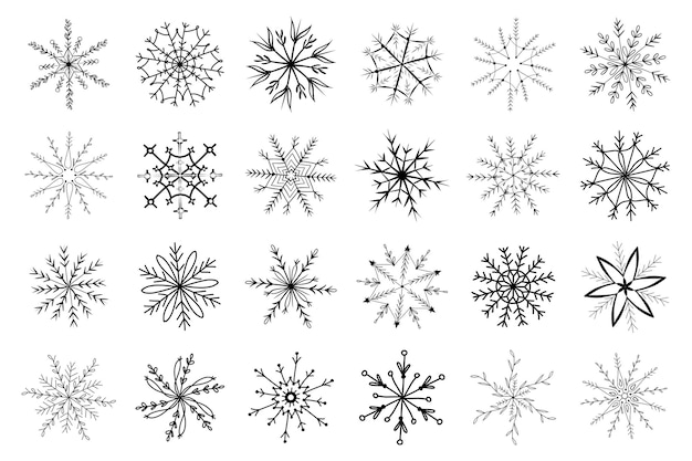 Conjunto de copos de nieve en estilo doodle decoración de vacaciones de invierno