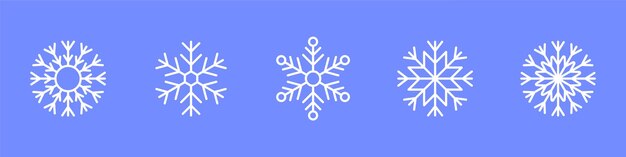 Conjunto de copos de nieve en estilo de línea fina Elementos de decoración de vector plano de invierno