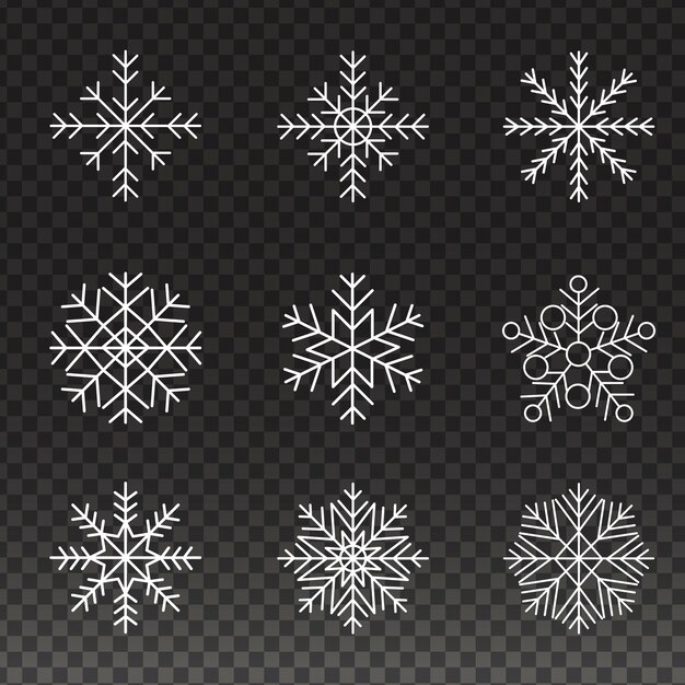 Conjunto de copos de nieve en fondo aislado colección de copos de nieve aislada elementos de Navidad y Año Nuevo