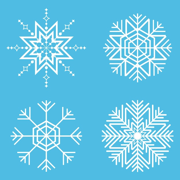 un conjunto de copos de nieve y un fondo azul
