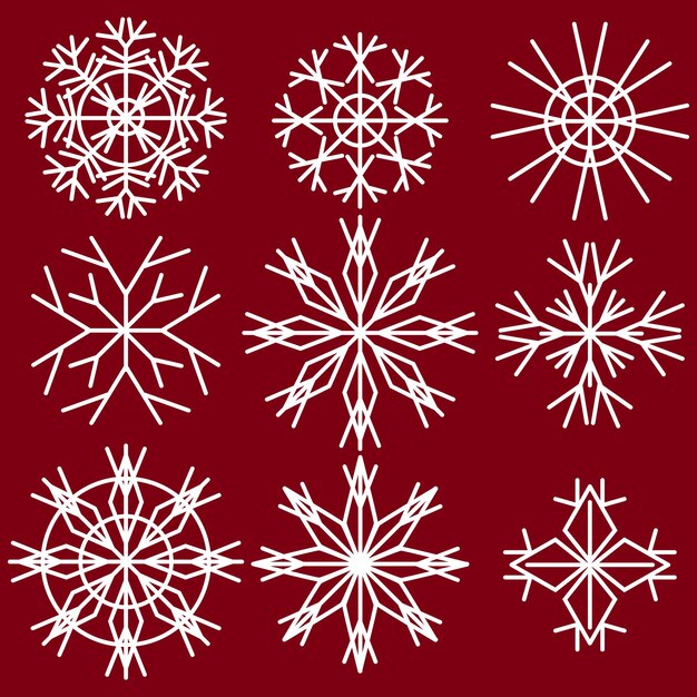 Conjunto de copos de nieve geométricos blancos de Navidad