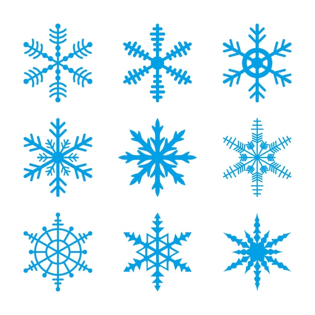 Conjunto de copos de nieve Iconos vectoriales aislados sobre fondo blanco