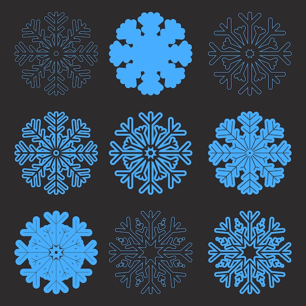 Conjunto de copos de nieve Invierno Navidad elemento de cristal de copo de nieve Ilustración del tiempo Colección de hielo