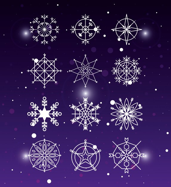 conjunto de copos de nieve de navidad decorativa