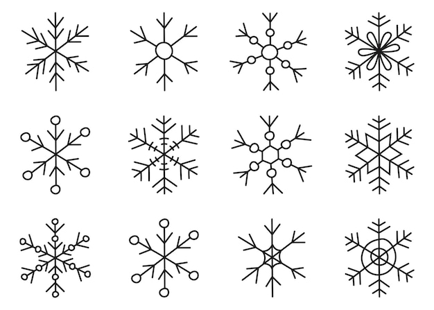 Conjunto de copos de nieve de Navidad sobre fondo blanco