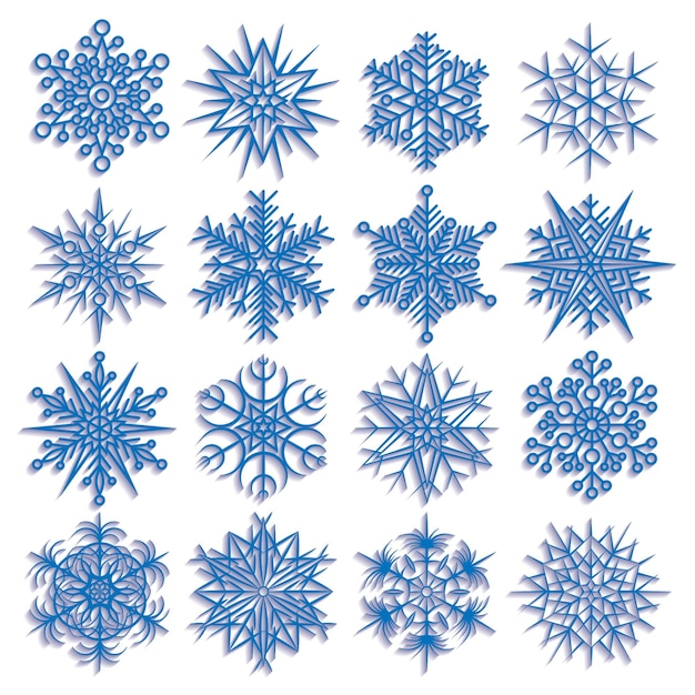 Conjunto de copos de nieve origami sobre un fondo blanco Ilustración vectorial Esbozo para la creatividad