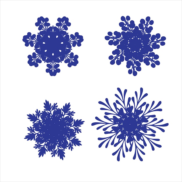 Conjunto de copos de nieve. Patrón de corte láser para tarjetas de papel navideñas, elementos de diseño, álbumes de recortes. Ilustración vectorial.
