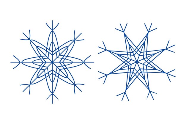 Conjunto de copos de nieve con patrones en elementos de diseño azul de moda para publicidad promocional web o puntero