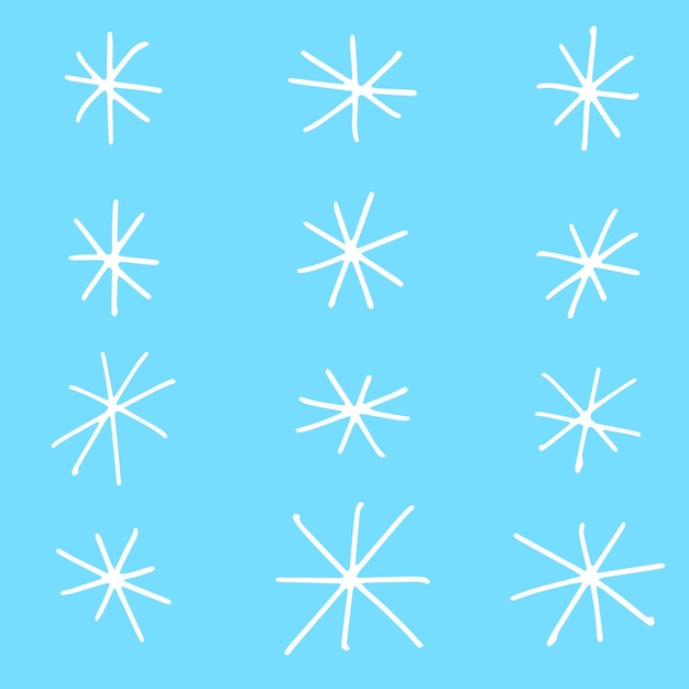 Conjunto de copos de nieve simples. mano dibujar copo de nieve aislado sobre fondo azul. navidad e invierno | Vector Premium Conjunto de copos de nieve simples. mano dibujar copo de nieve aislado sobre fondo azul. navidad e invierno | Vector Premium