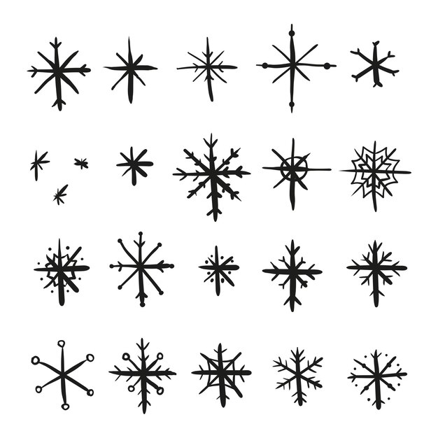 Conjunto de copos de nieve de tinta dibujados a mano