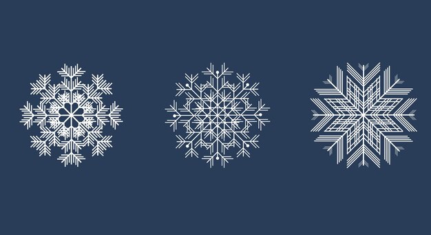 Conjunto de copos de nieve de vector blanco sobre un fondo azul.