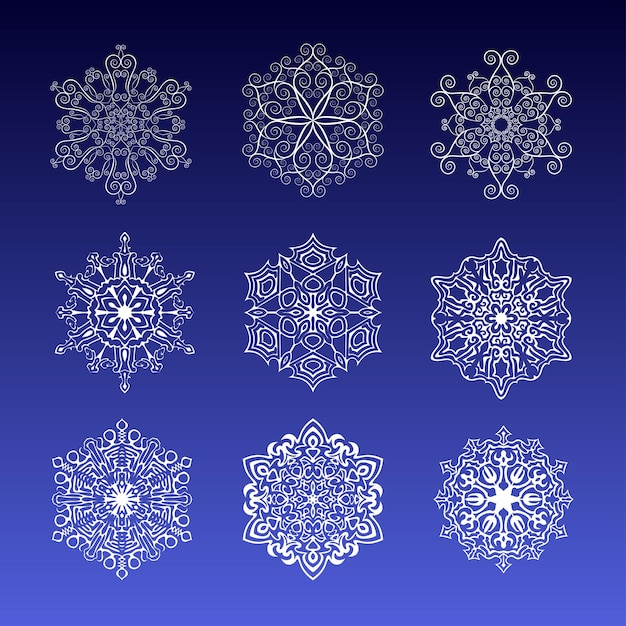 Conjunto de copos de nieve de vector decorativo - clip art de serie de invierno