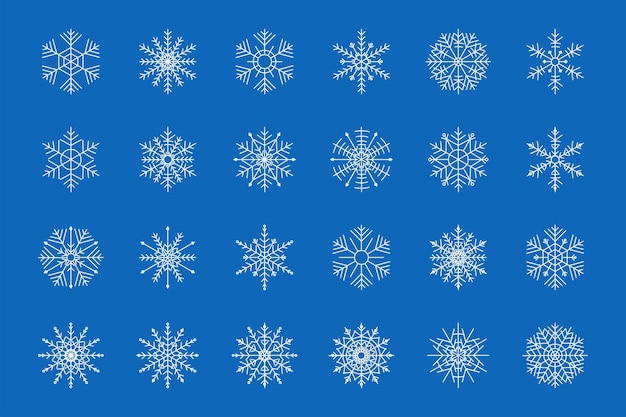 Conjunto de copos de nieve en vector de estilo plano