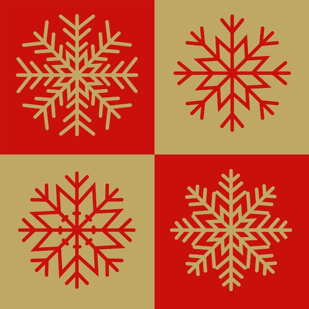 Conjunto de copos de nieve vectoriales en colores rojo y dorado para diseños de Año Nuevo y Navidad