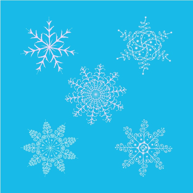 Vector conjunto de copos de nieve vectoriales elementos aislados de invierno de diseño de dekor sobre fondo azul