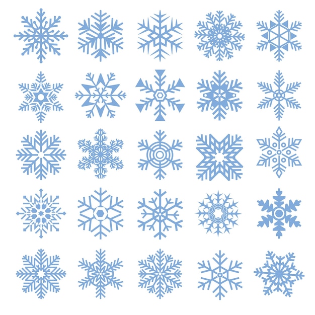 conjunto de copos de nieve vectoriales y manchas de nieve