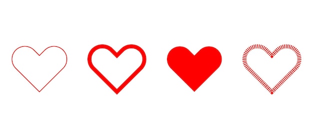 conjunto de corazón amor romance flechas o día de San Valentín icono vectorial rojo para aplicaciones y sitios web