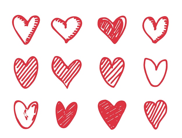 Conjunto de corazón dibujado a mano corazones de marcador áspero dibujados a mano vector para su diseño gráfico