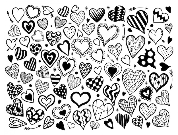 Conjunto de corazón dibujado a mano.