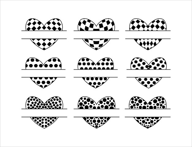 Conjunto de corazón dividido en blanco y negro