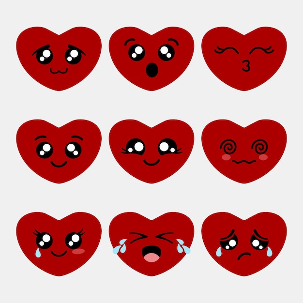 conjunto, de, corazón, emoji, vector