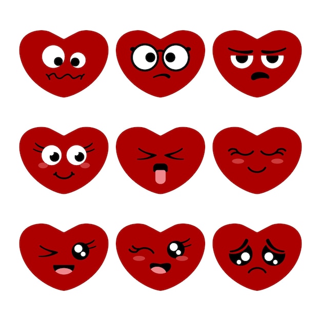conjunto, de, corazón, emoticon
