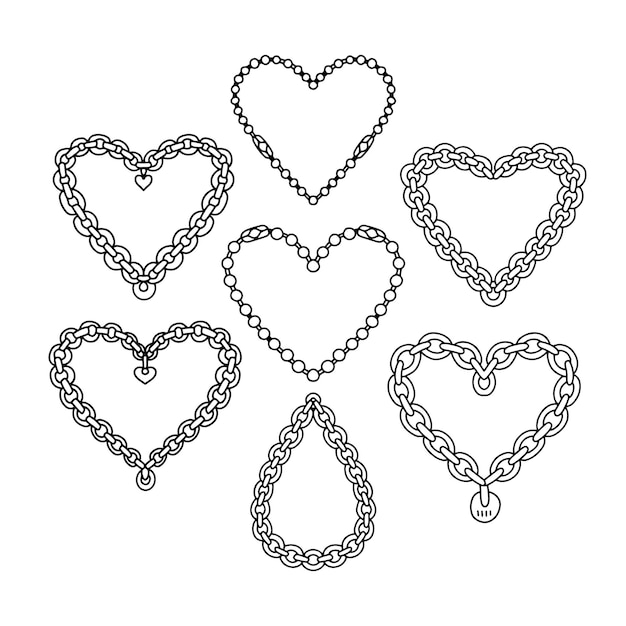 Vector conjunto de corazón negro creado a partir de cadenas aisladas sobre fondo blanco retro s diseño clipart cadena hea