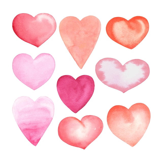 Un conjunto de corazones de acuarela Conjunto de ilustración vectorial de corazones para el Día de San Valentín