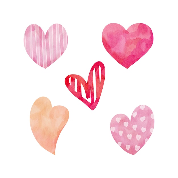 Vector conjunto de corazones de acuarela corazones de san valentín estilo de pintura a mano vectorial