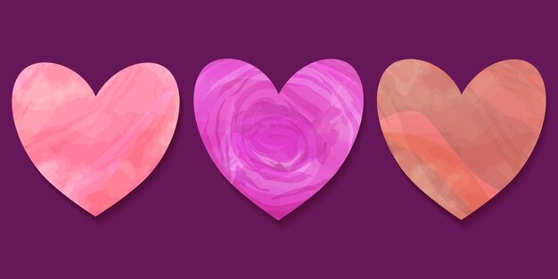 Conjunto de corazones de acuarela para postal romántica.
