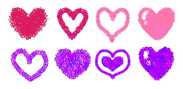 Conjunto de corazones de colores dibujados a mano